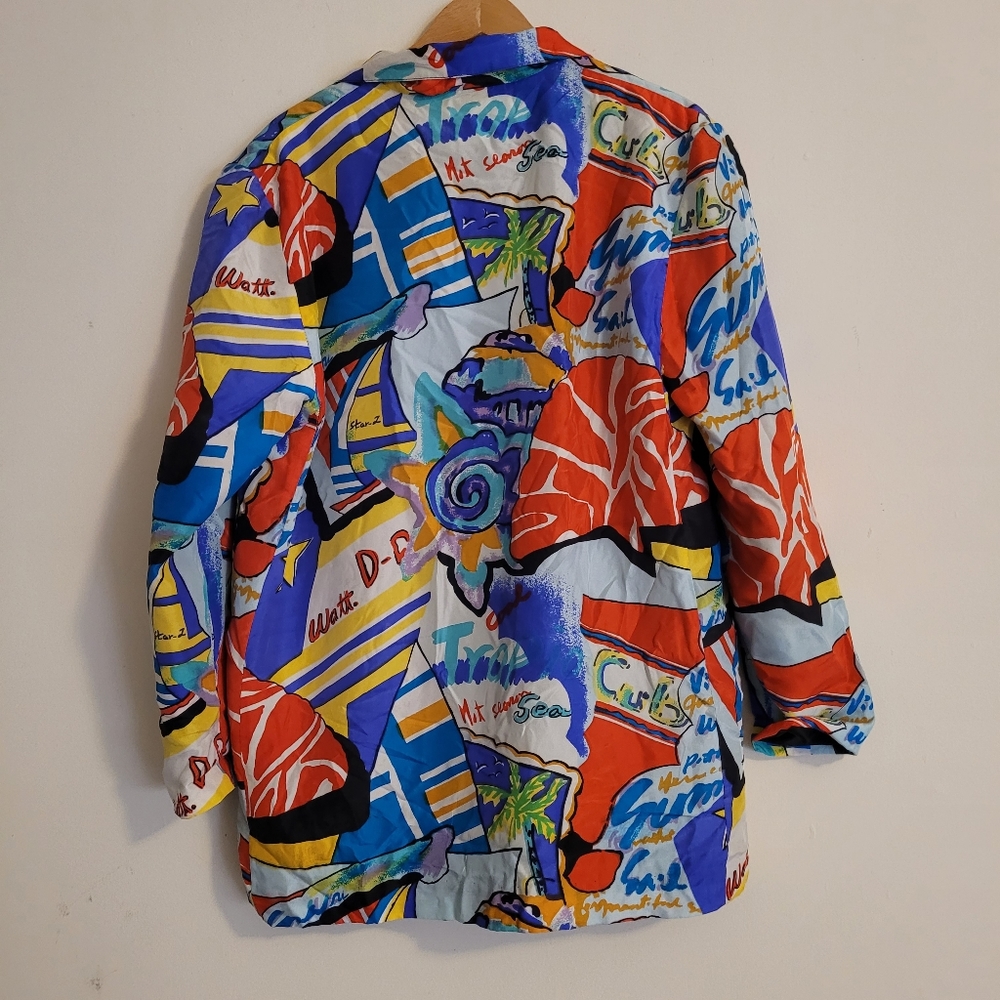 Vintage Carol Horn Workshop 100% Silk Blazer Ocean Cruise 80s - Picture 9 of 14